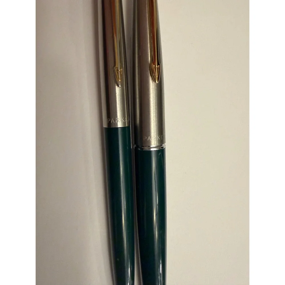 Parker Fountain Pen and Ballpoint Pen Set Deep Green Gold Trim‎ Vintage 1960's